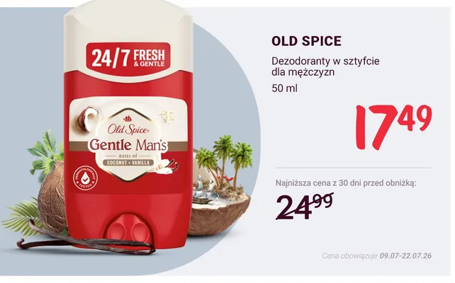 Dezodorant w sztyfcie dla mężczyzn Old Spice Gentle Man's promocja w Rossmann