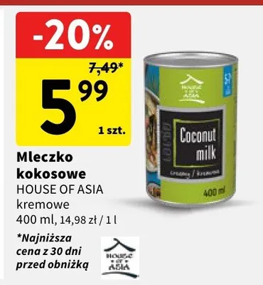 Mleczko kokosowe House of Asia kremowe promocja w Intermarche