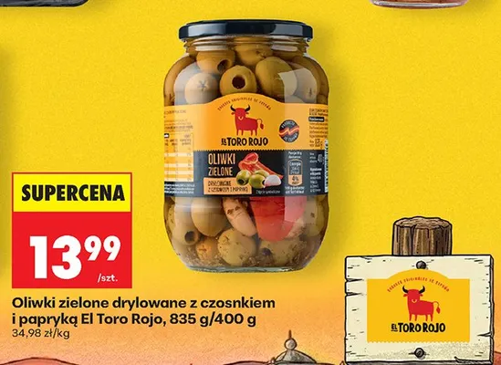 Oliwki zielone drylowane z czosnkiem i papryką El Toro Rojo promocja w Biedronka