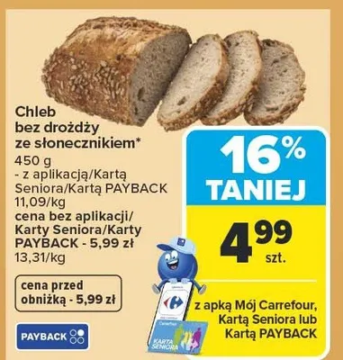 Chleb bez drożdży ze słonecznikiem promocja w Carrefour Market