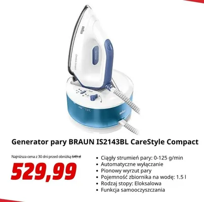 Generator pary BRAUN IS2143BL CareStyle Compact promocja w Media Markt