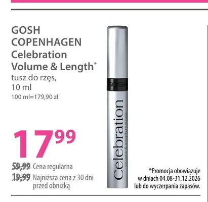 Tusz do rzęs Gosh Copenhagen Celebration Volume & Length promocja w Hebe