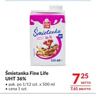 Śmietanka Fine Life UHT 36% promocja w Makro