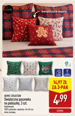 Świąteczna poszewka na poduszkę 45x45 cm 3-pak Home Creation promocja w Aldi