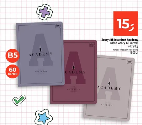 Zeszyt B5 Interdruk Academy 60 kartek w kratkę promocja w Dealz
