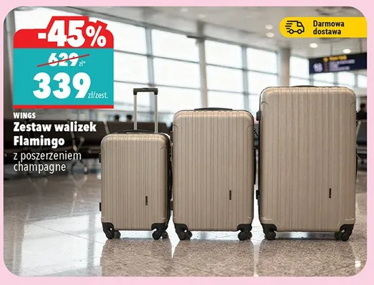 Zestaw walizek Flamingo z poszerzeniem champagne promocja w Biedronka