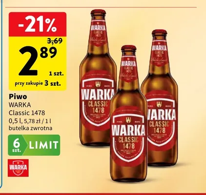 Piwo Warka Classic 1478 promocja w Intermarche