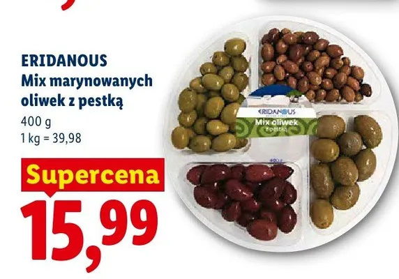 Mix marynowanych oliwek z pestką Eridanous promocja w Lidl