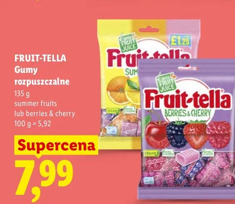 Gumy rozpuszczalne Fruit-tella Berries & Cherry promocja w Lidl