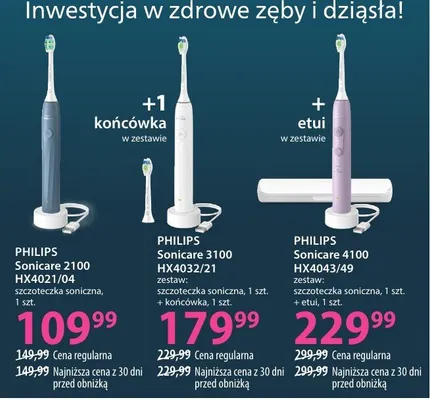 Szczoteczka soniczna z końcówką Sonicare 4100 HX4043/64 promocja w Hebe