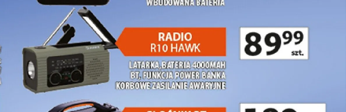 Radio Manta R10 HAWK latarka, bateria 4000mAh BT, funkcja power banka korbowe zasilanie awaryjne promocja w Auchan