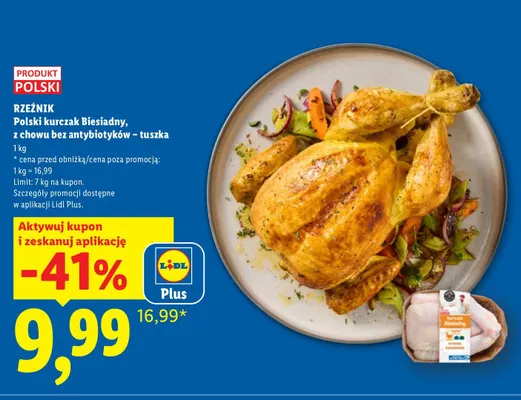Polski kurczak Biesiadny z chowu bez antybiotyków tuszka Rzeźnik promocja w Lidl