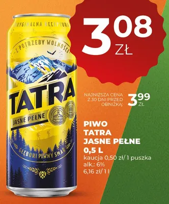 Piwo Tatra jasne pełne promocja w Duży Ben