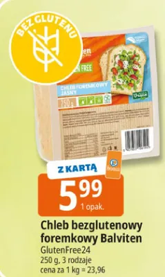 Chleb bezglutenowy foremkowy jasny Balviten GlutenFree24 promocja w Leclerc