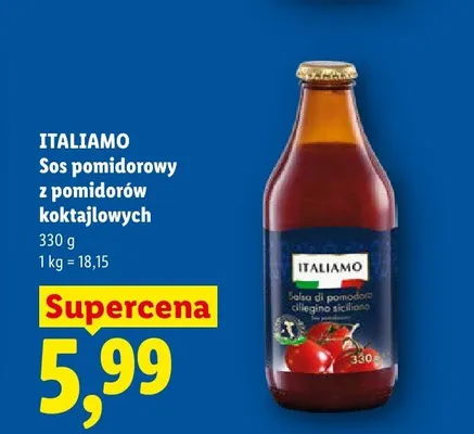 Sos pomidorowy z pomidorów koktajlowych Italiamo promocja w Lidl