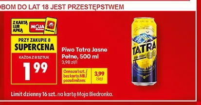 Piwo Tatra Jasne Pełne promocja w Biedronka