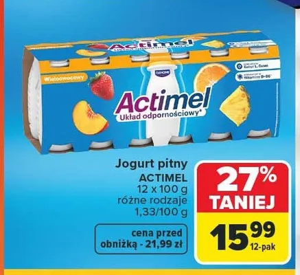 Jogurt pitny Actimel różne rodzaje promocja w Carrefour Market