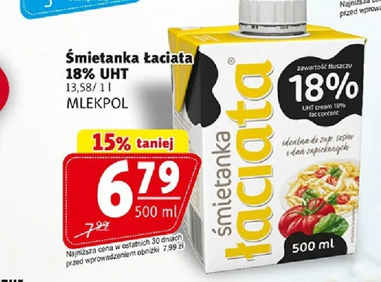 Śmietanka Łaciata 18% UHT promocja w Prim Market
