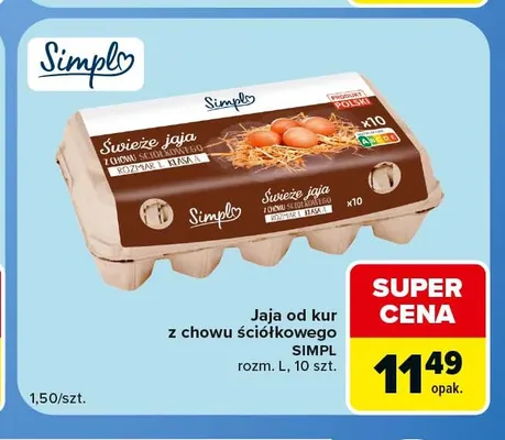 Jajka kurze od kur z chowu ściółkowego Simpl rozm. L 10 szt promocja w Carrefour Market