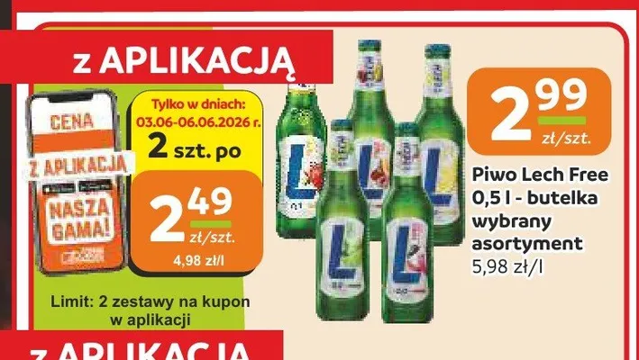 Piwo bezalkoholowe Lech Free butelka promocja w Społem Częstochowa