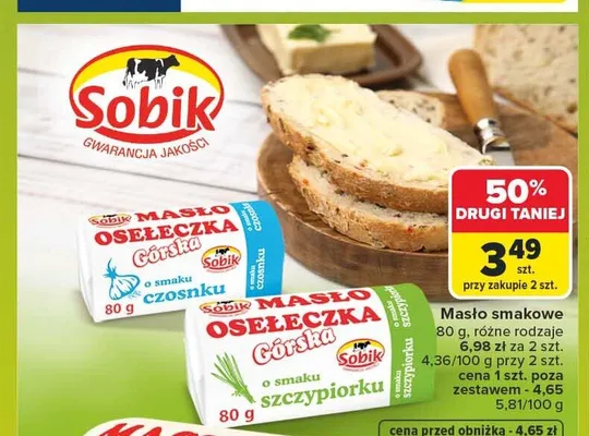 Masło smakowe Sobik Osełeczka Górska o smaku szczypiorku promocja w Carrefour Market