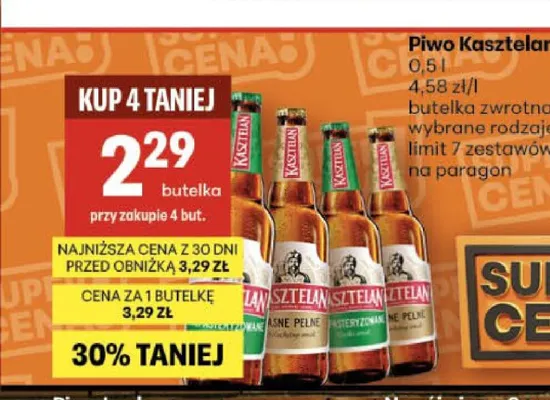Piwo Kasztelan Niepasteryzowane promocja w Delikatesy Centrum