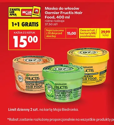 Maska do włosów Garnier Fructis Cocoa Butter Hair Food promocja w Biedronka