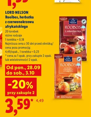 Herbatka z czerwonokrzewu afrykańskiego Lord Nelson Rooibos ze skórką pomarańczy i cynamonem promocja w Lidl