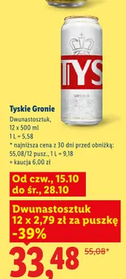 Piwo Tyskie Gronie 12-pak 500 ml promocja w Lidl