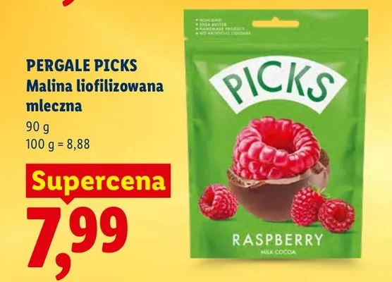 Malina liofilizowana mleczna Pergale Picks promocja w Lidl