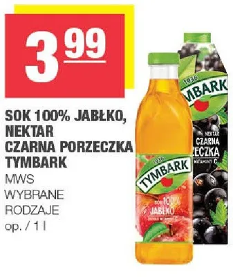 Sok 100% jabłko, nektar czarna porzeczka wybrane rodzaje promocja w SPAR
