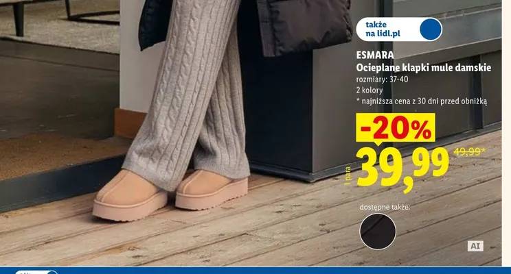 Ocieplane klapki mule damskie Esmara promocja w Lidl