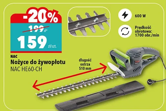 Nożyce do żywopłotu NAC HE60-CH promocja w Biedronka
