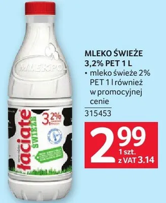 Mleko świeże Łaciate 3,2% PET 1 l promocja w Selgros