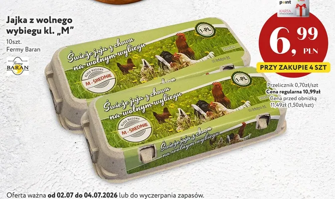 Jajka z wolnego wybiegu kl. „M” Fermy Baran promocja w Market Point