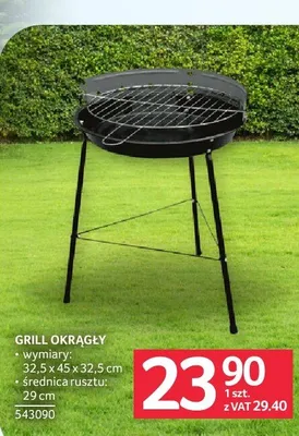 Grill okrągły 32,5x45x32,5cm średnica rusztu 29cm 543090 promocja w Selgros