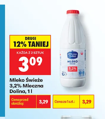 Mleko świeże Mleczna Dolina 3,2% promocja w Biedronka