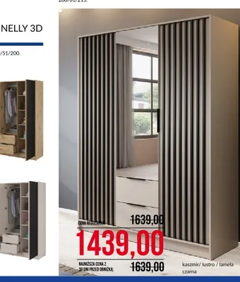 Szafa Nelly 3D kaszmir lustro lamela czarna promocja w Abra Meble