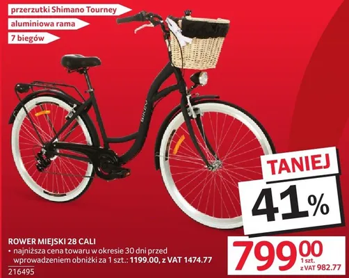 Rower miejski 28 cali aluminiowa rama 7 biegów przerzutki Shimano Tourney promocja w Selgros