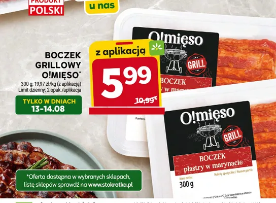 Boczek grillowy plastry w marynacie O!Mięso promocja w Stokrotka