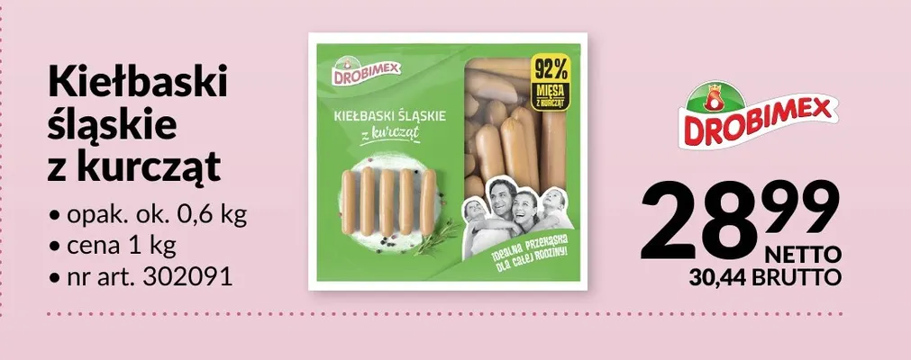 Kiełbaski śląskie z kurcząt Drobimex promocja w Makro