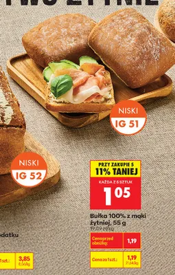 Bułka 100% z mąki żytniej niski IG 51 promocja w Biedronka