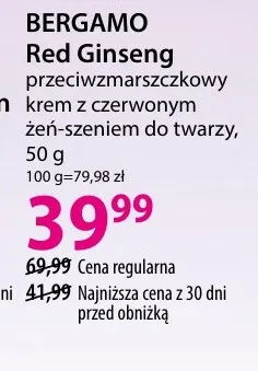 Przeciwzmarszczkowy krem z czerwonym żeń-szeniem do twarzy Red Ginseng Bergamo promocja w Hebe