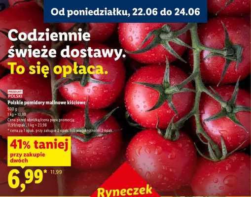 Pomidory malinowe kiściowe Ryneczek Lidla polskie promocja w Lidl