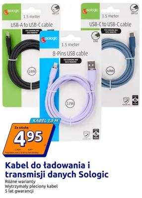 Kabel do ładowania i transmisji danych 8-Pins USB Sologic promocja w Action