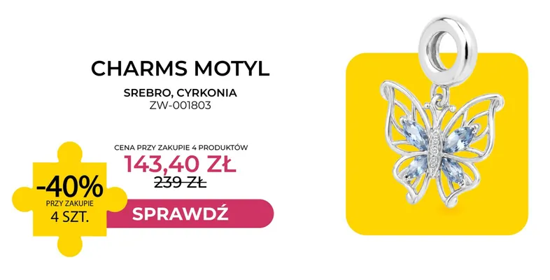 Charms motyl Briju srebro cyrkonia ZW-001803 promocja w Briju