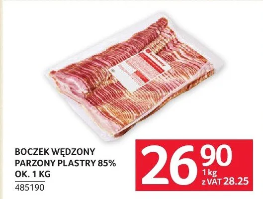 Boczek wędzony parzony plastry 85% ok. 1 KG promocja w Selgros