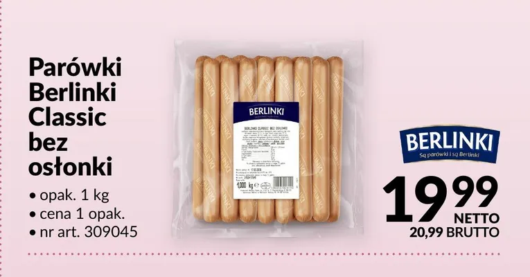 Parówki Berlinki Classic bez osłonki promocja w Makro