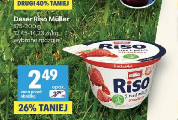 Deser Riso Müller truskawkowy promocja w Delikatesy Centrum