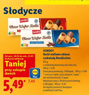 Rurki waflowe oblane czekoladą Rondissimo z czekoladą deserową lub mleczną promocja w Lidl
